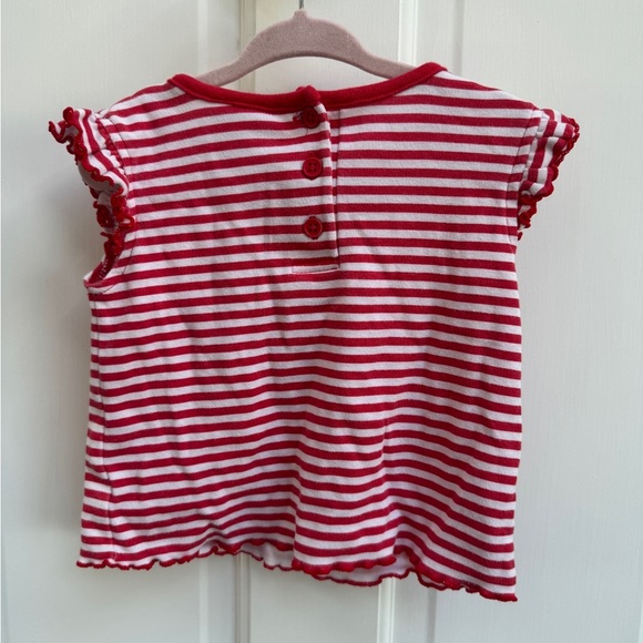 Okie Dokie 3T Red and White Striped Blouse with Ruffle Sleeves and Rose - Picture 7 of 7